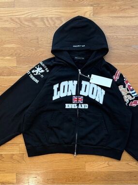 Black 'London England' Zip Hoodie Jacket